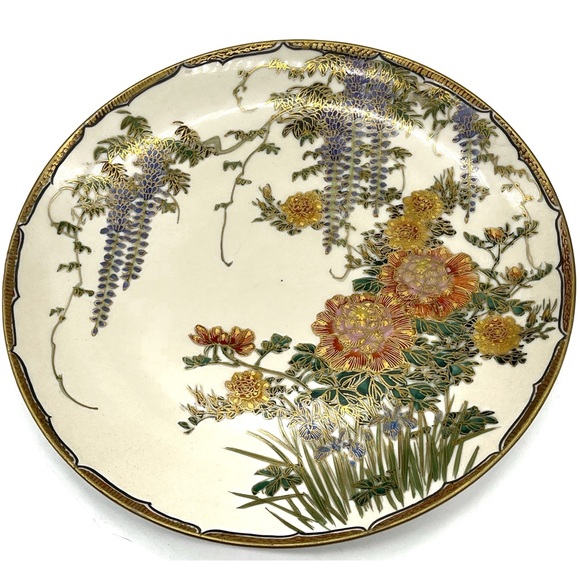 Antique 7.5“ MARKED Kamiyama JAPANESE MEIJI PERIOD SATSUMA Round PLATE - Picture 1 of 2